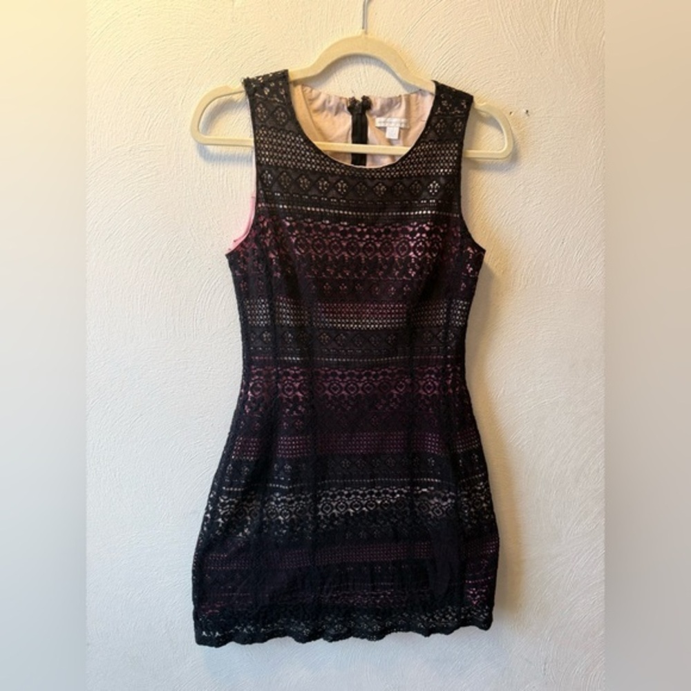 ❤️New York & Company Black Lace Sheath Dress Pink Lining Size 4 Y2K Cocktail